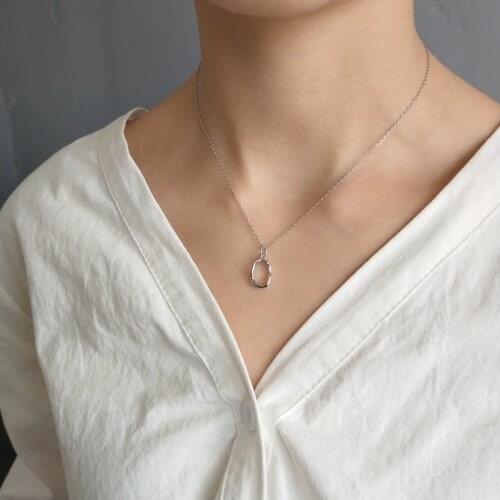 Korean Irregular Design Geometric Designer O Circle Pendant White Gold Choker Necklace With Extender Chain 925 Women Necklace