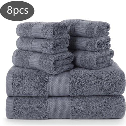 Luxury 100% Cotton Thicker 8 Towel Set Soft Super Absorbent 2 Large Bath Towels 2 Hand Towels 4 Washcloths for Home Bathroom