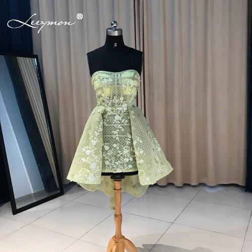 Leeymon Sexy Sheer Lace Green Cocktail Dress 2020 Hot Selling Strapless Crystal Short Party Cocktail Dress Robe Cocktail CC09