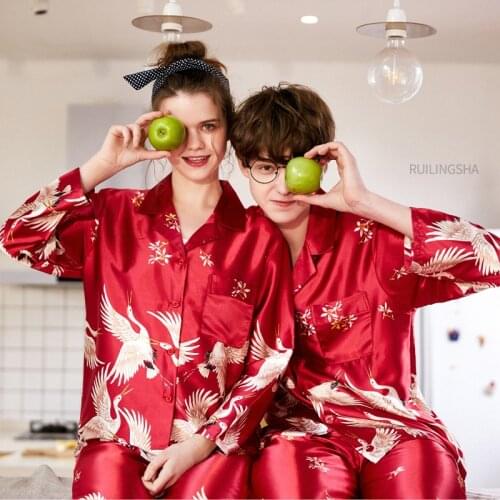 Summer Loungewear Short Sleeves Long Pants Pajama Set Men Printed Satin Silk Pyjamas Male Pajamas Sleepwear Women Home Wear