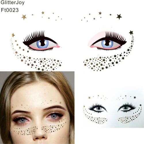 FT0023 Boho Style Metallic Gold Spots and Star Glitter Freckles Makeup Tattoo Sticker can be worn in Festival, Party