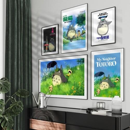 Miyazaki Hayao Movie My Neighbor Totoro Poster Anime Retro Wall Art Prints Pictures for Girls Kids Room Decor Canvas Painting