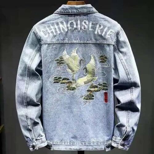 Autumn Mens Chinoiserie Embroidered Chinese Style Denim Jacket Fashion Japanese Streetwear Clothing Jaqueta Jeans Male Coats