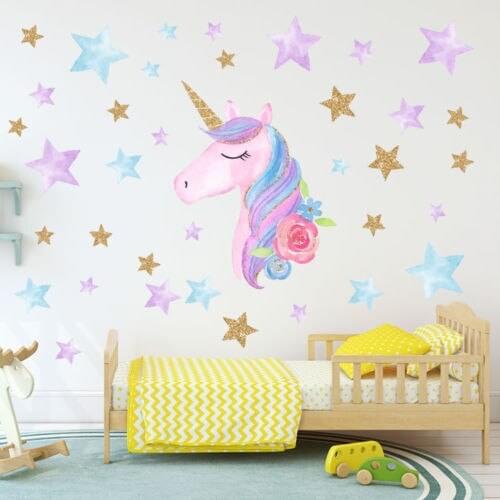 US STOCK Rainbow Unicorn Wall Sticker Girl Bedroom Mural Art Decal Nursery Home DIY Decor