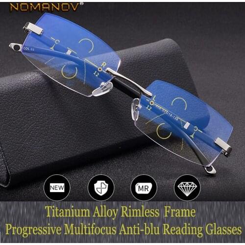 NOMANOV = Progressive Multifocal Reading Glasses Titanium Alloy Rimless TR90 Cut See Near And Far TOP 0 ADD +0.75 To +3