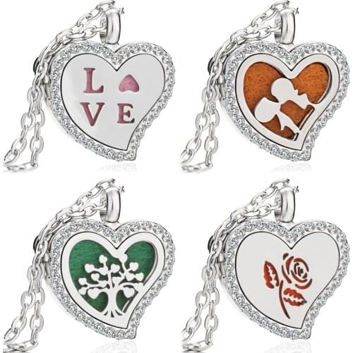 New Aromatherapy Necklace Diffuser Pendant Crystal Love Heart Essential Oil Diffuser Necklace Magnetic Aroma Locket Jewelry Gift