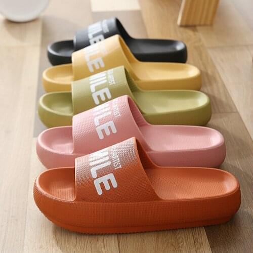 2020 New thick-soled slippers female summer indoor home couple home non-slip silent bathroom bath sandals slippers