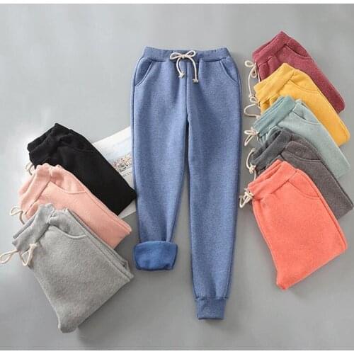Autumn Winter New Warm Harem Pants Womens Thick Velvet Sweatpants Candy Color Loose Women Pants Winter Casual Trousers M-XL