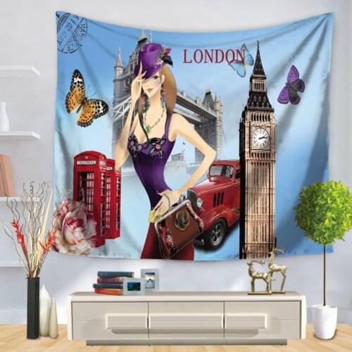 Park Modern Decorative Tapestry Famous Architectural Girl Tapestries Wall Hanging