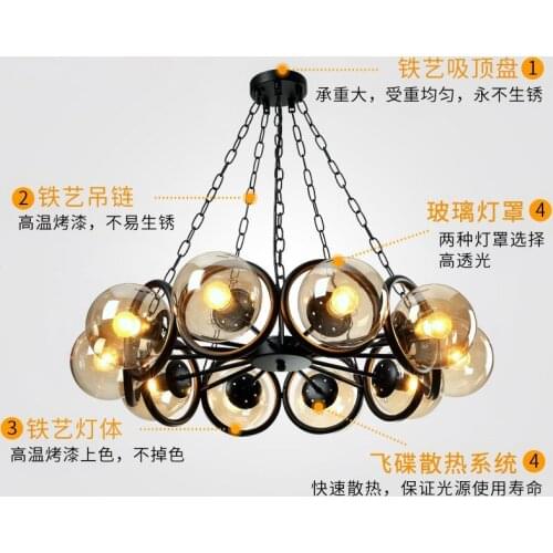 Nordic modern style glass ball bubble iron herringbone branch pendant light living room restaurant bedroom lamp