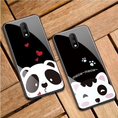 Luxury 9H Tempered Glass Bear Cat Pattern Phone Case Hard Back Cover for OnePlus 5T OnePlus 6T OnePlus 7T Pro OnePlus 8 Pro 8T