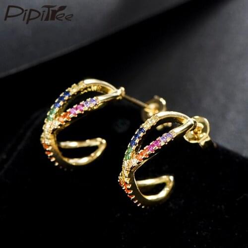 Pipitree Circle Infinity Stud earrings with CZ Stones Cubic Zirconia Gold Color Earrings for Women Lover Jewelry Birthday Gift