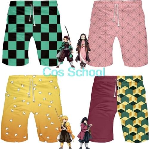 Cos School Demon Slayer Kimetsu no Yaiba Short Pants Kamado Tanjirou Nezuko Agatsuma Zenitsu Tomioka Giyuu Printed Beach Shorts