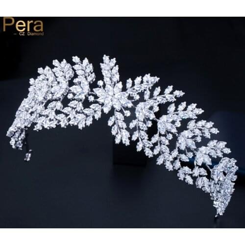 Pera Gorgeous Cubic Zirconia Large Bridal Tiaras Crowns Leaf Flower Shape Wedding Headband Jewelry Accessories for Brides H029