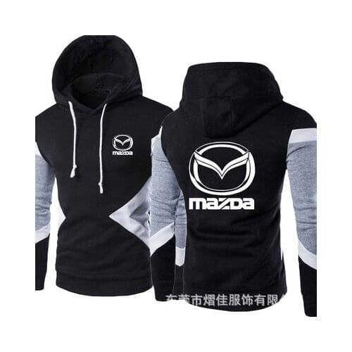 New Spring Autumn Mazda Logo Fashion Hoodies Patchwork Men Pullover Sweatshirts Casual Cotton Hoody 5 Colors