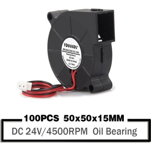 100PCS YOUNUON 3D Printer Fan 24V 50mm x 15mm Oil Bearing Blower 50x50x15mm DC Cooling Fan