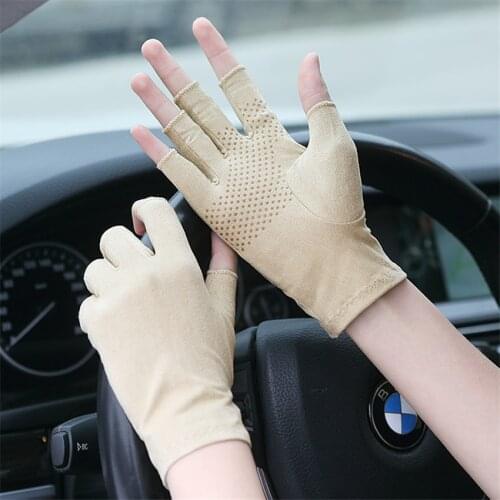 Suede Sunscreen Gloves 2019 Men and Women Summer Thin Short Half Finger Driving Anti-Slip Sweat Gloves 5-SZ007W