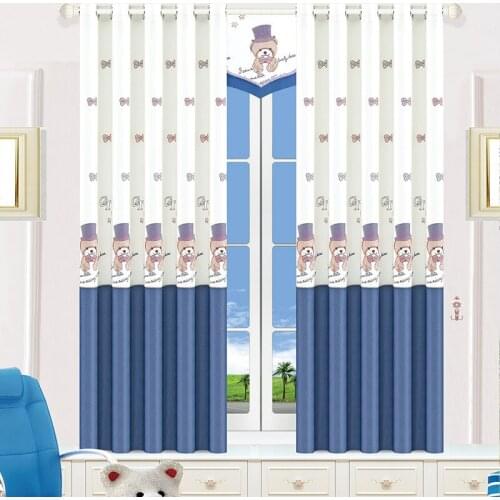 Cartoon Bear Printing Velvet Linen Curtain Fabric Childrens Room Blackout Curtains