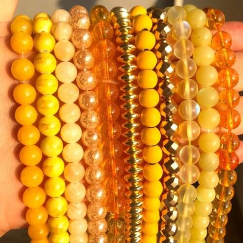 Yellow Natural Stone Beads Gold Hematite Crystal Agates Jades Glass Spacer Beads for Jewelry Making DIY Handmade Bracelet 15inch