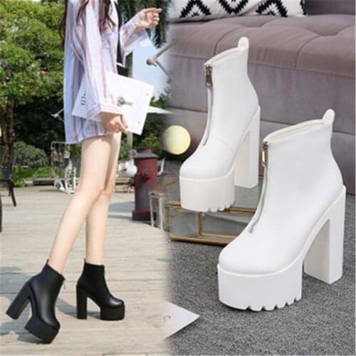Autumn Winter Warm Female 14CM Super High Shorts Boot Front Zipper Cake Waterproof Platform Womens Shoes Models Thick Pumps Hot