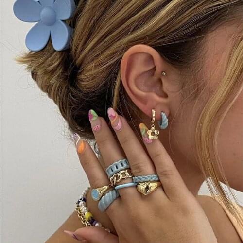 Summer Candy Color Chain Hollow Ring Female Smile Face Peach Heart Adjustable Variety Of Sweet Temperament Fashion