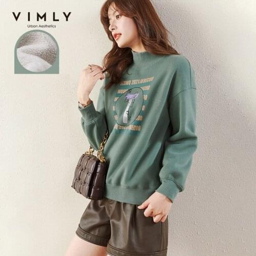 Vimly Winter Women Hoodies Fashion Letter Print Half Turtleneck Pullover Autumn Clothes Casual Female Knitted Sweatshirt F5283