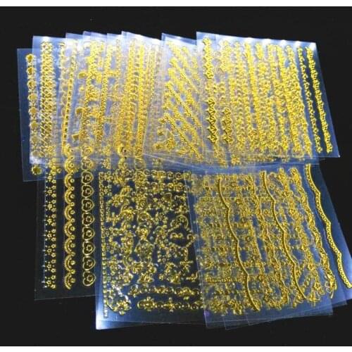 30pcs/Lot Shinny 3D Sticker Gold Nails Art Glitter Adhesive Sticker Manicure Tips Mix Nail Decals