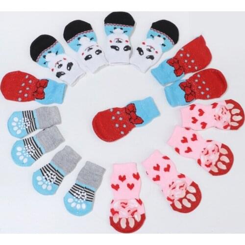 4Pcs Dog Shoes Soft Pet Knits Socks Warm Puppy Cute Cartoon Anti Slip Skid Socks For Small Dogs Breathable Pet Products S/M/L