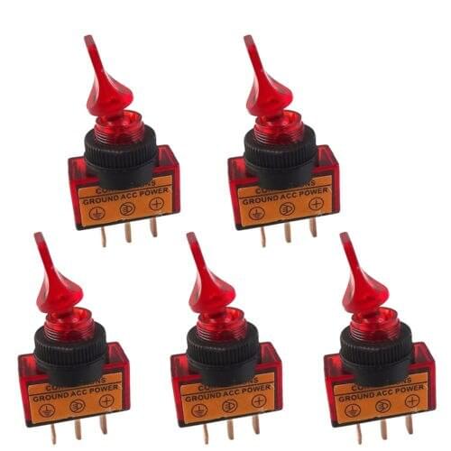 5Pcs 12V 20A Red LED OFF/ON SPST Toggle Rocker Switch 3Pin For Car Boat Sales