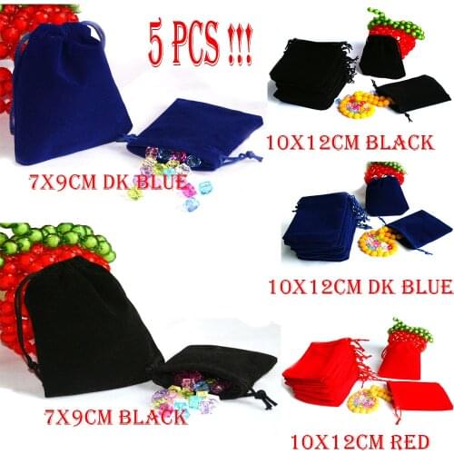Hot selling 5Pcs 7x9cm&10x12cm great color choice Velvet Drawstring Pouch Bag/Jewelry Bag,Christmas/Wedding Gift Bag