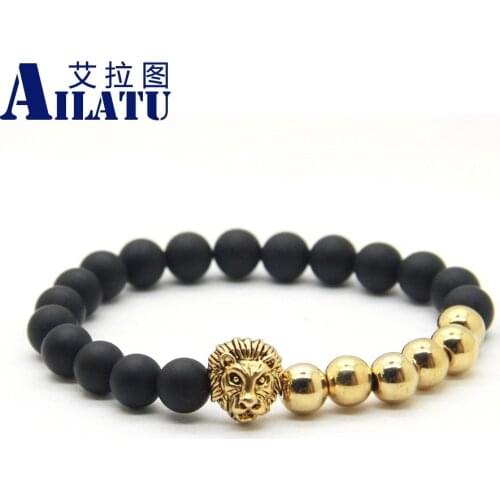 Ailatu Hot Sale New Design Jewelry Bracelet Made by Lion Head with Natural Matte Stone Beads