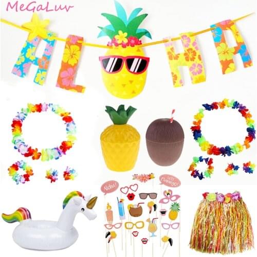 Hawaii ALOHA Happy Birthday Banner Flamingo Hawaiian Tropical Party Balloom Decor Holiday Summer Luau Aloha Party Supplies