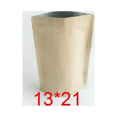 Free Shipping 100pcs/lot 13*21 13cm width 21cm length High Quality Kraft Paper Stand Up Pouch With Zipper Bags Paper Packaging