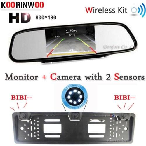 Koorinwoo Wireless Parktronic Car License Plate Frame Rear view camera Front Cam Form Car parking sensor Video Monitor Mirror