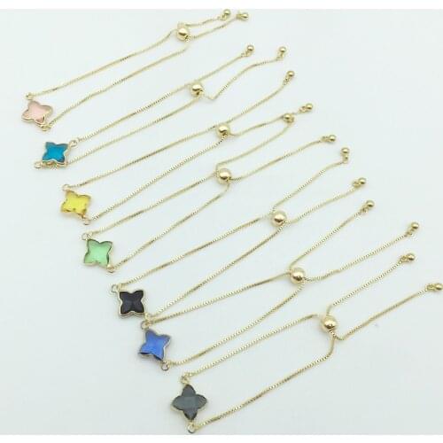 Korean Style Adjustable Lucky Lady Bracelet With Crystal Stone Four Clover Leaf Bracelet For Women Fashion Jewelry Lover Gift