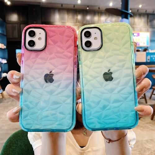 Gradient Diamond Pattern Rainbow Phone Case For iPhone 12 Pro Max 11 Pro Max XS Max XR X 8 7 Plus Case Soft IMD Anti-drop Cover