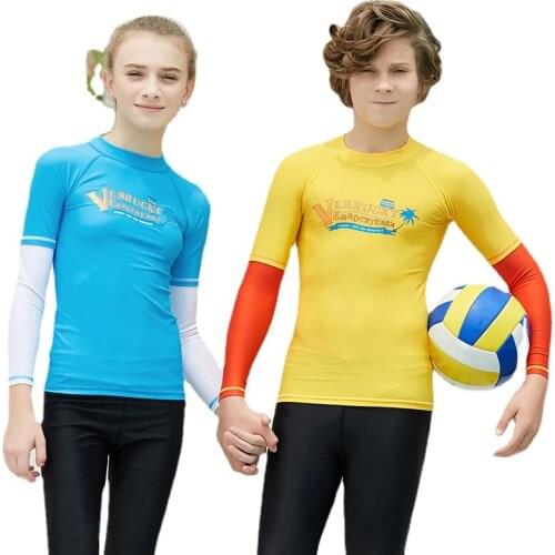 Boys Girls Kids Long Sleeve Rashguard Lycra Split UPF 50+ Swimwear Rash Guard Swim Surf Suit Boys Youth Wetsuit