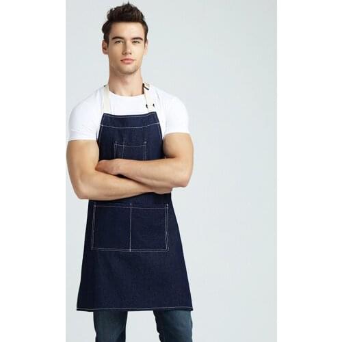 Cotton denim apron Manicure Shop Cafe Restaurant Waiter Brief Denim Apron With Pocket Wholesale