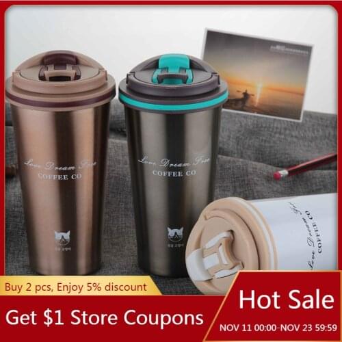 500ML Coffee Bottle Stainless Steel Cup With Lid Thermo Cup Seal Stainless Steel Vacuum Flasks Thermos Mug For Car Water Bottles