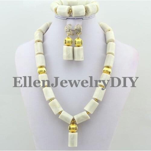 2019 Fashion Nigerian large White Coral Jewelry Sets Coral Beads Necklace Set Nigerian African Wedding Beads Jewelry Sets W8641