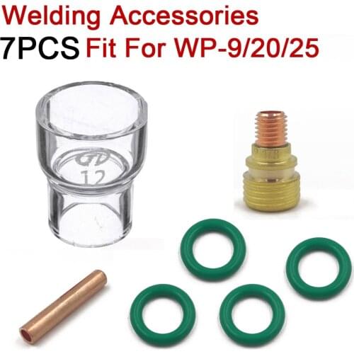 7Pcs/Set #12 Pyrex Glass Cup Kit Stubby Collets Body Gas Lens Tig Welding Torch For Wp-9 WP-20 WP-25 Welding Accessories