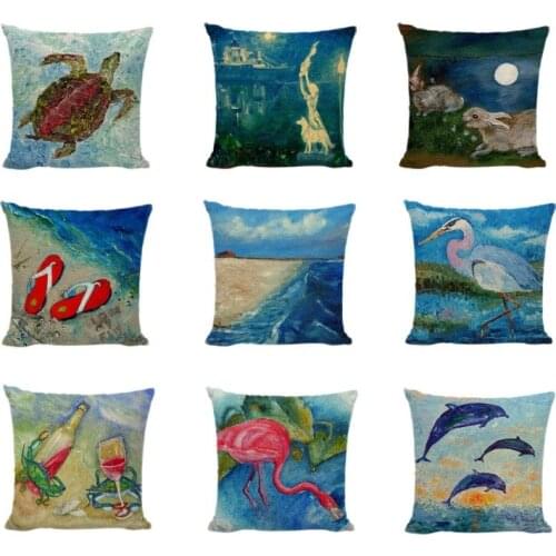 Fashion Nordic Style Blue Marine Biology Cushion Cover Sea Whale Lobster Home Pillowcases Linen Cotton Pillows Covers Decoration