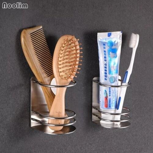 NOOLIM 304 Stainless Steel Wall Mounted Toothbrush Toothpaste Rack Bathroom Wall Hanging Comb Razor Holder Rack Bathroom Shelf