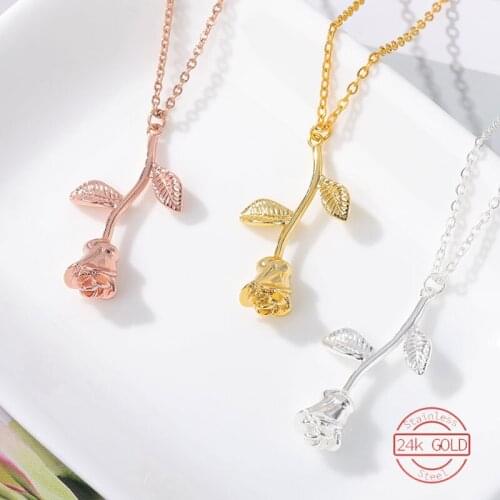 Charm Rose Flower Pendant Necklaces For Women Stainless Steel Retro Boho Botanical Necklace Glamour Baroque Jewelry Party Gifts