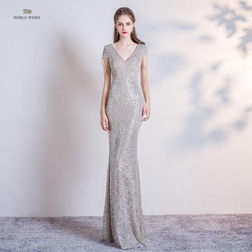 Dresses Woman Party Night V-Neck Evening Dresses Long Mermaid Sequin Prom Dress