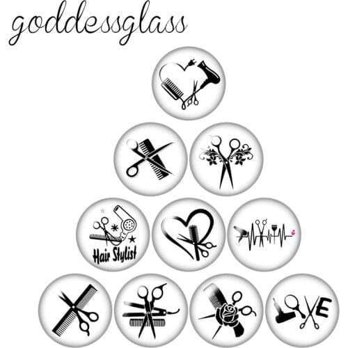 Hair Stylist Hairdressing tools 10pcs mixed 12mm/18mm/20mm/25mm Round photo demo glass cabochon flat back Making findings