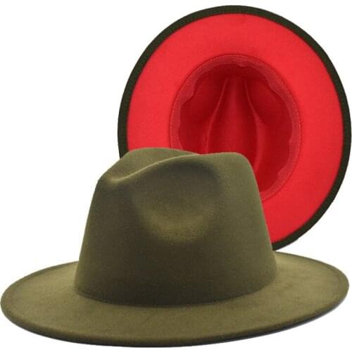 Simple Outer Orange Inner Blue Patchwork Wool Felt Jazz Fedora Hats with Thin Belt Buckle Men Women Wide Brim Panama Trilby Cap