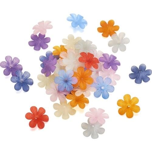 50pcs/lot Transparent Frosted Acrylic Flower Beads 6-Petal Flower Loose Beads for Jewelry Making DIY Earrings Necklace 33x8mm