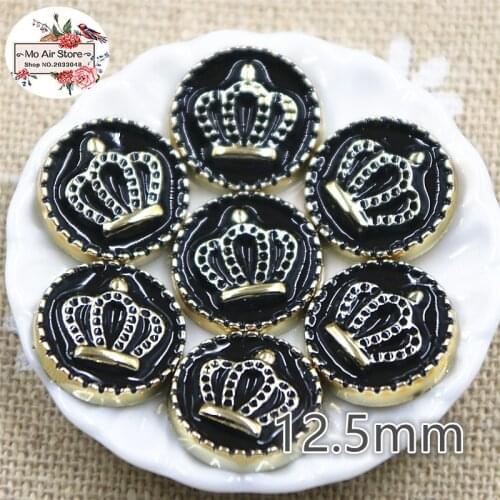 50pcs 12.5mm round crown flat back Buttons Home Garden Crafts Cabochon Scrapbooking DIY Accessories
