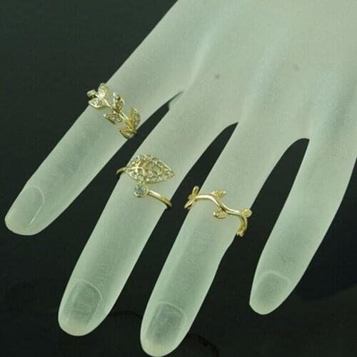 R247 3pcs/set gold silver rhinestone crystal women rings femme stacking charm leaf midi knuckle ring set for women anillos
